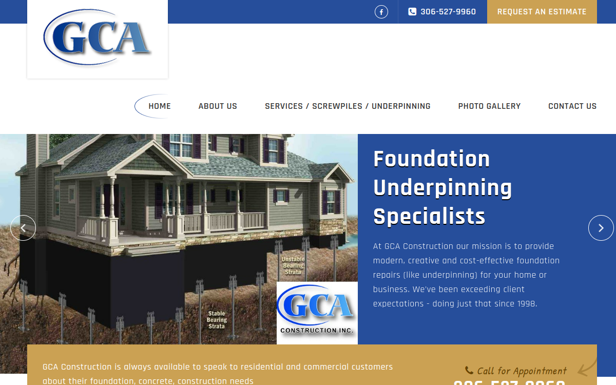 GCA Construction Inc website screenshot