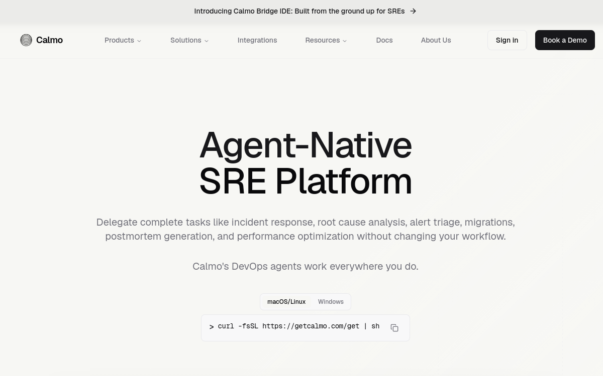 Calmo website preview