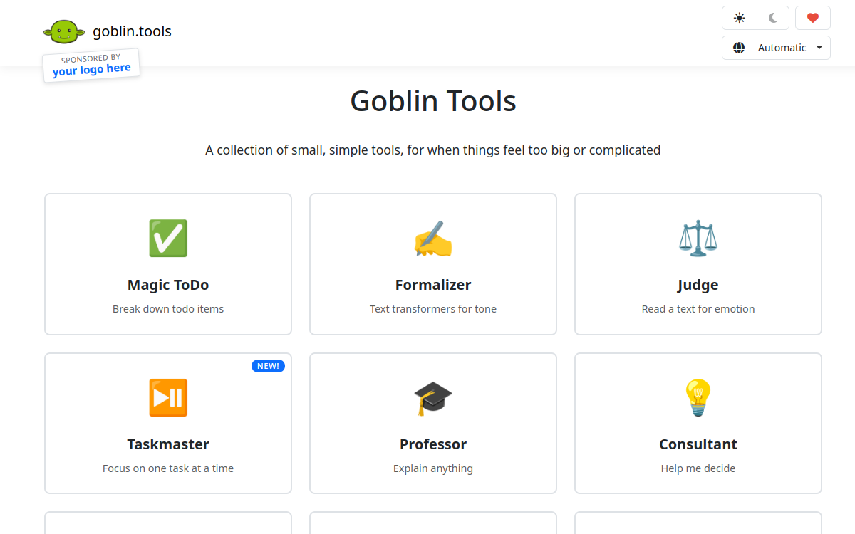 Goblin Tools website preview