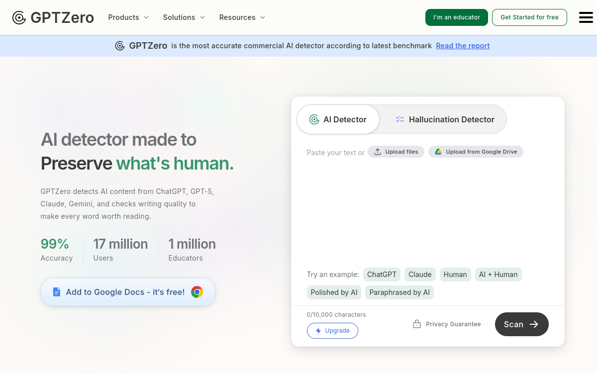 GPTZero website preview