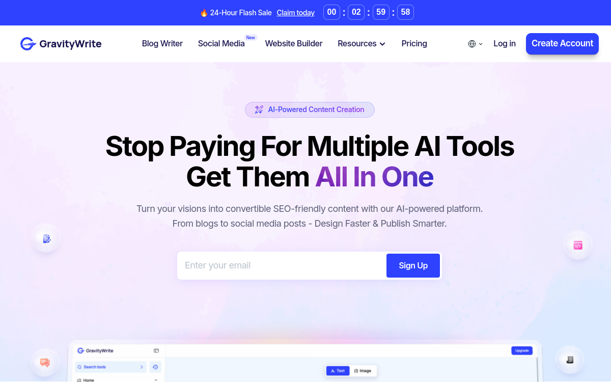 GravityWrite website preview