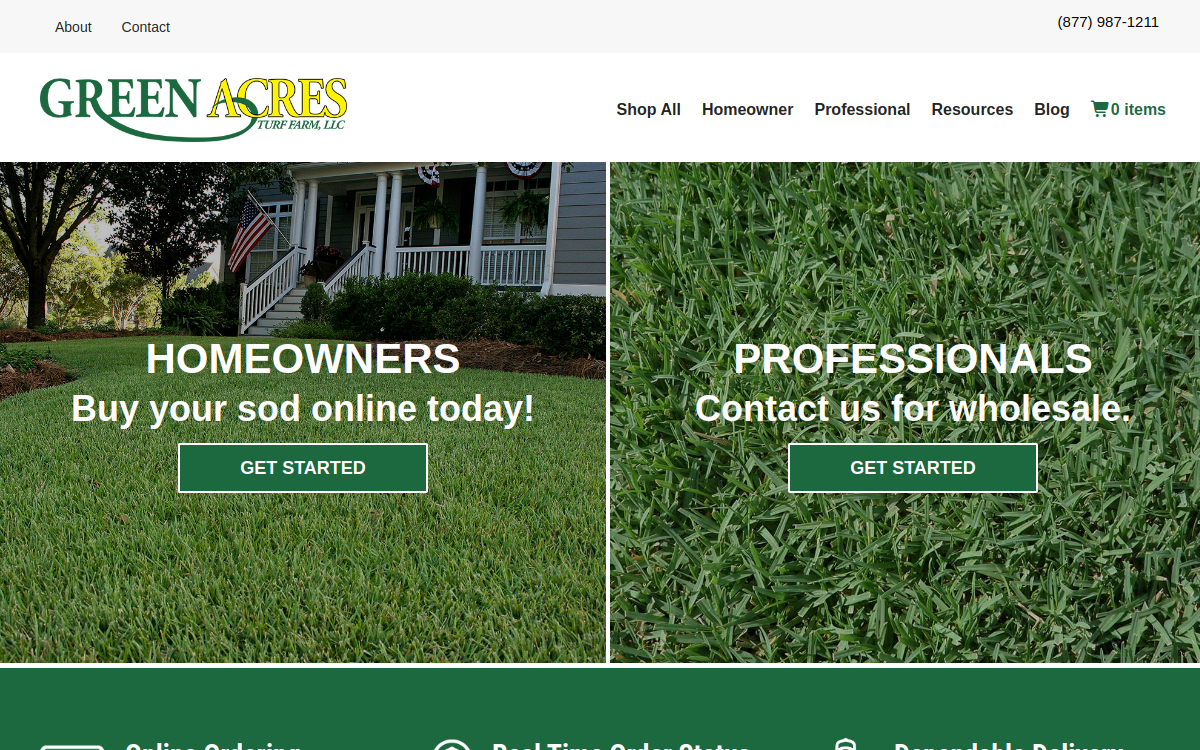 Green Acres Turf Farms LLC website screenshot