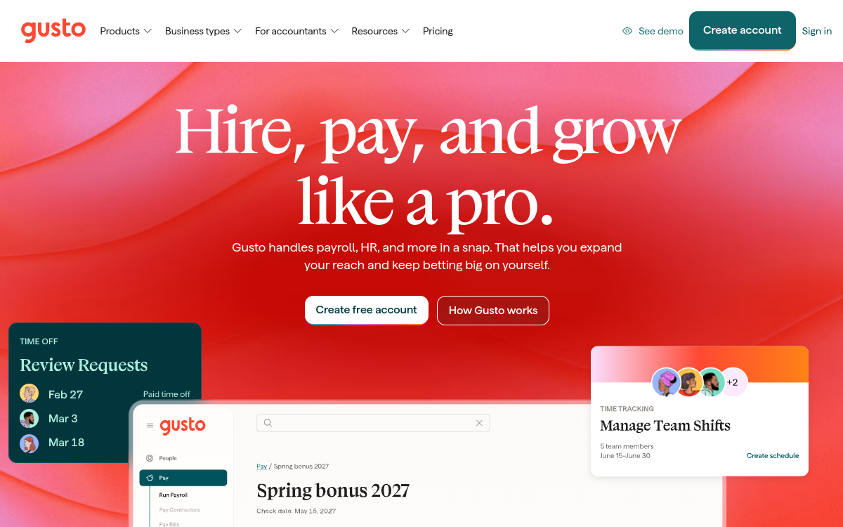 Gusto interface screenshot
