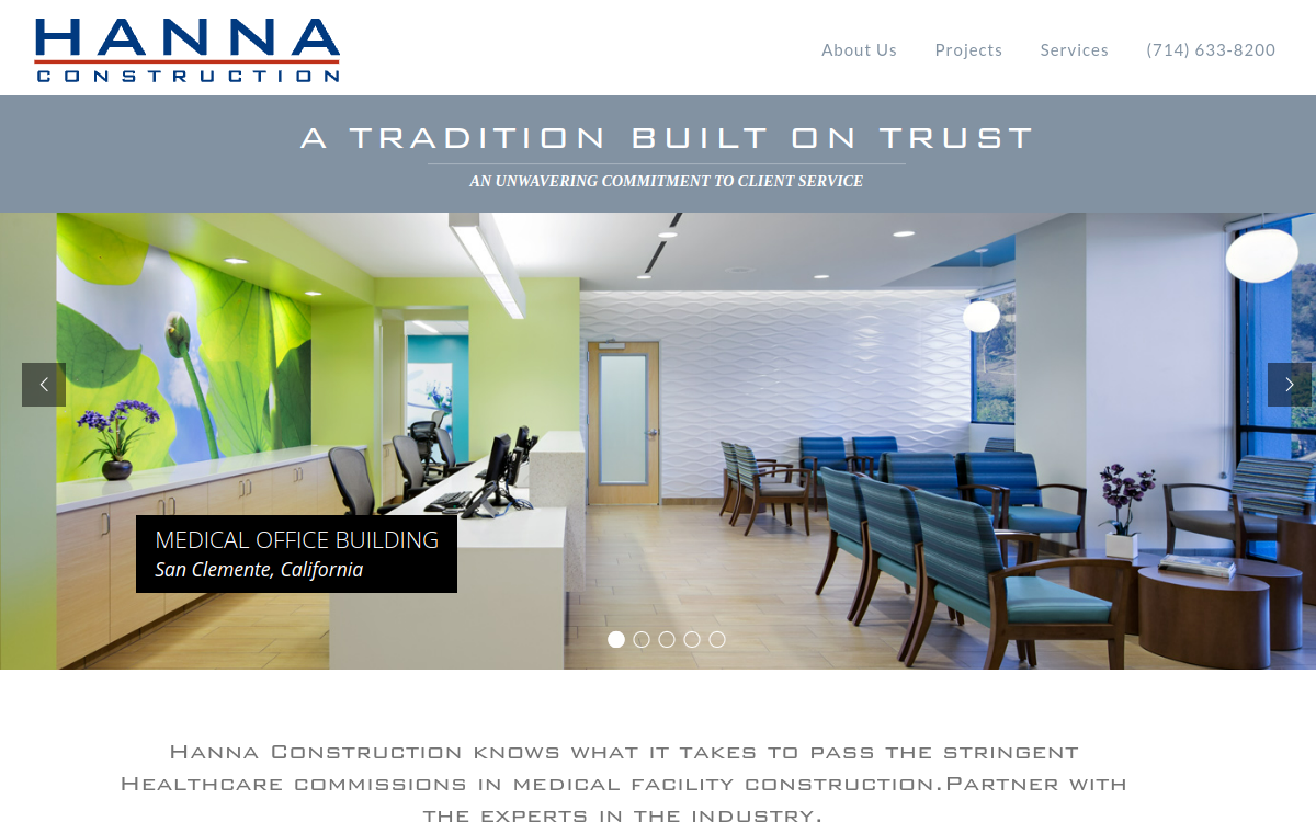 Hanna Construction website screenshot