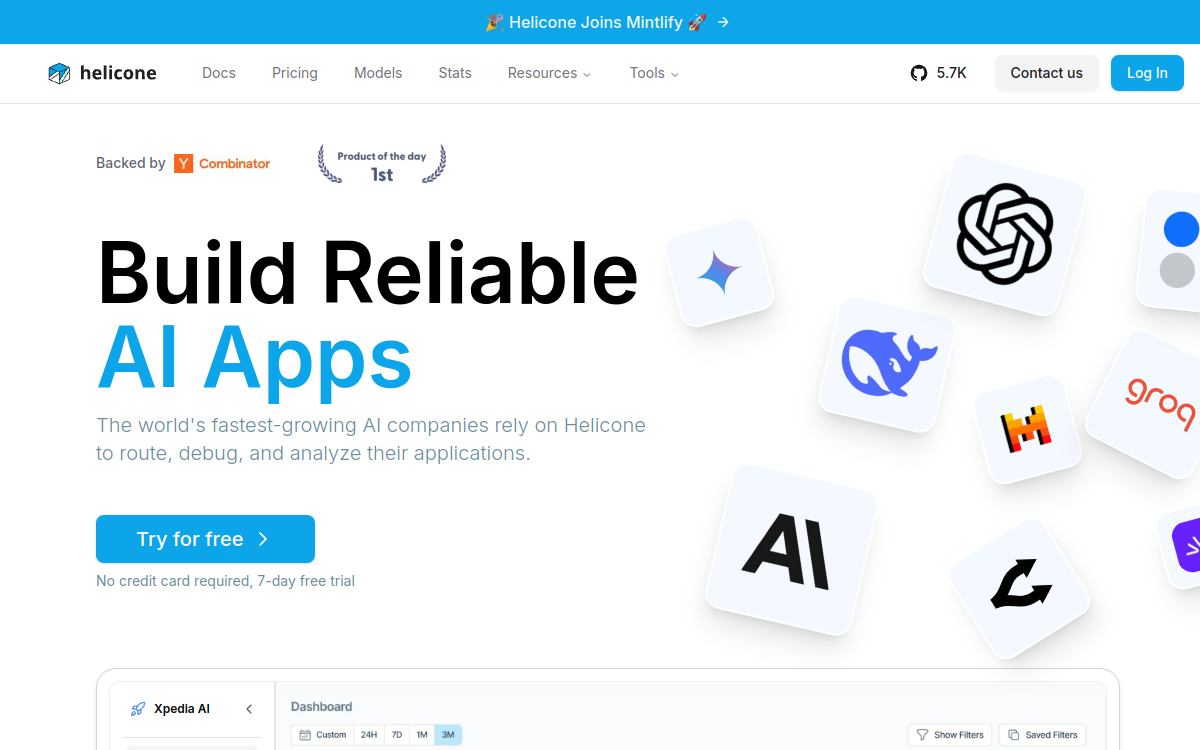 Helicone AI website preview