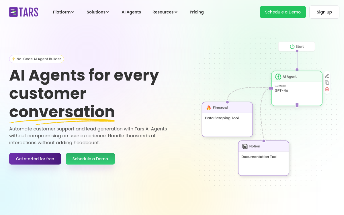 Tars website preview