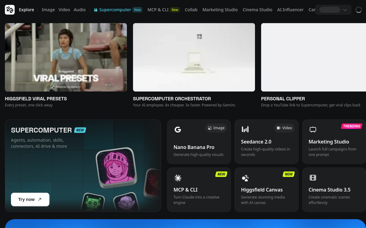Higgsfield website preview