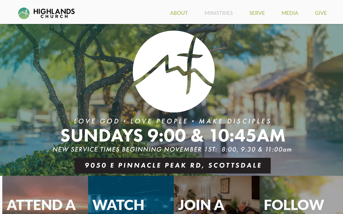 Highlands Church website screenshot