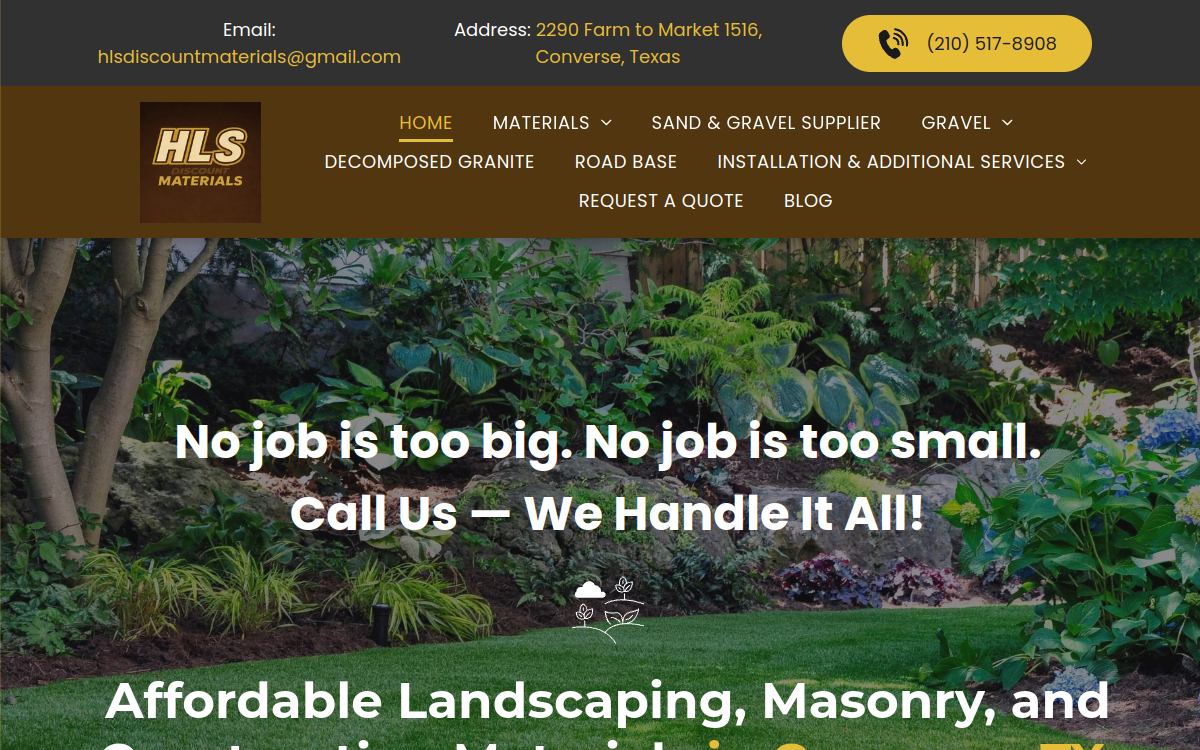 HLS Discount Materials website screenshot