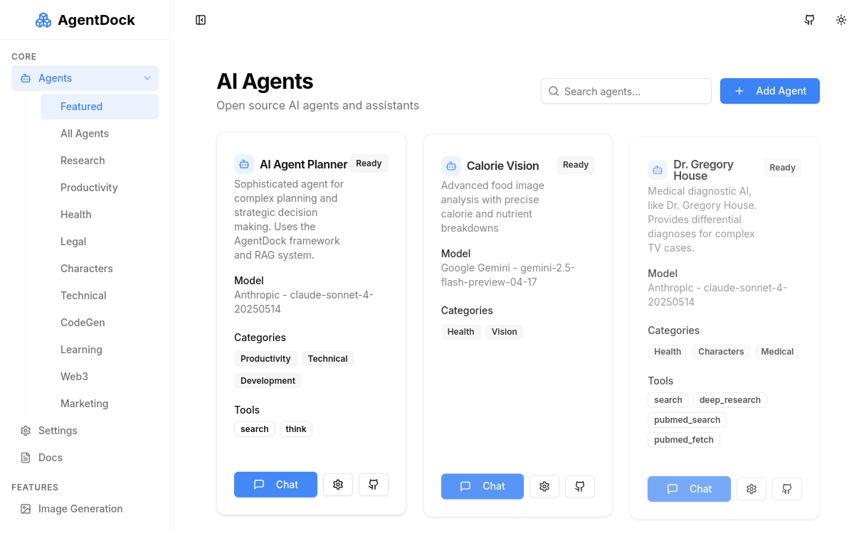 Screenshot of AgentDock