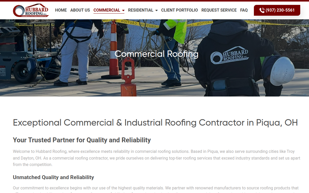 Hubbard Roofing, Inc website screenshot
