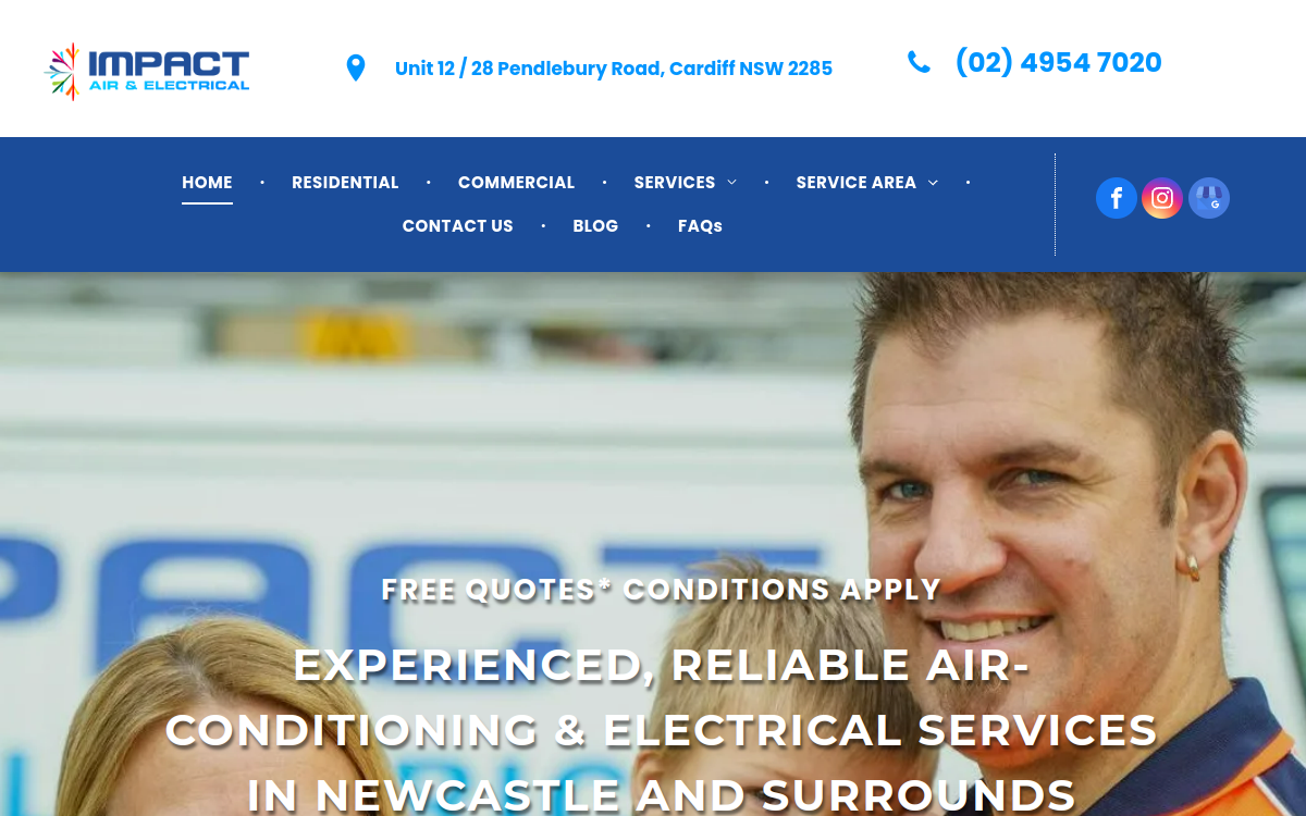 Impact Air & Electrical website screenshot