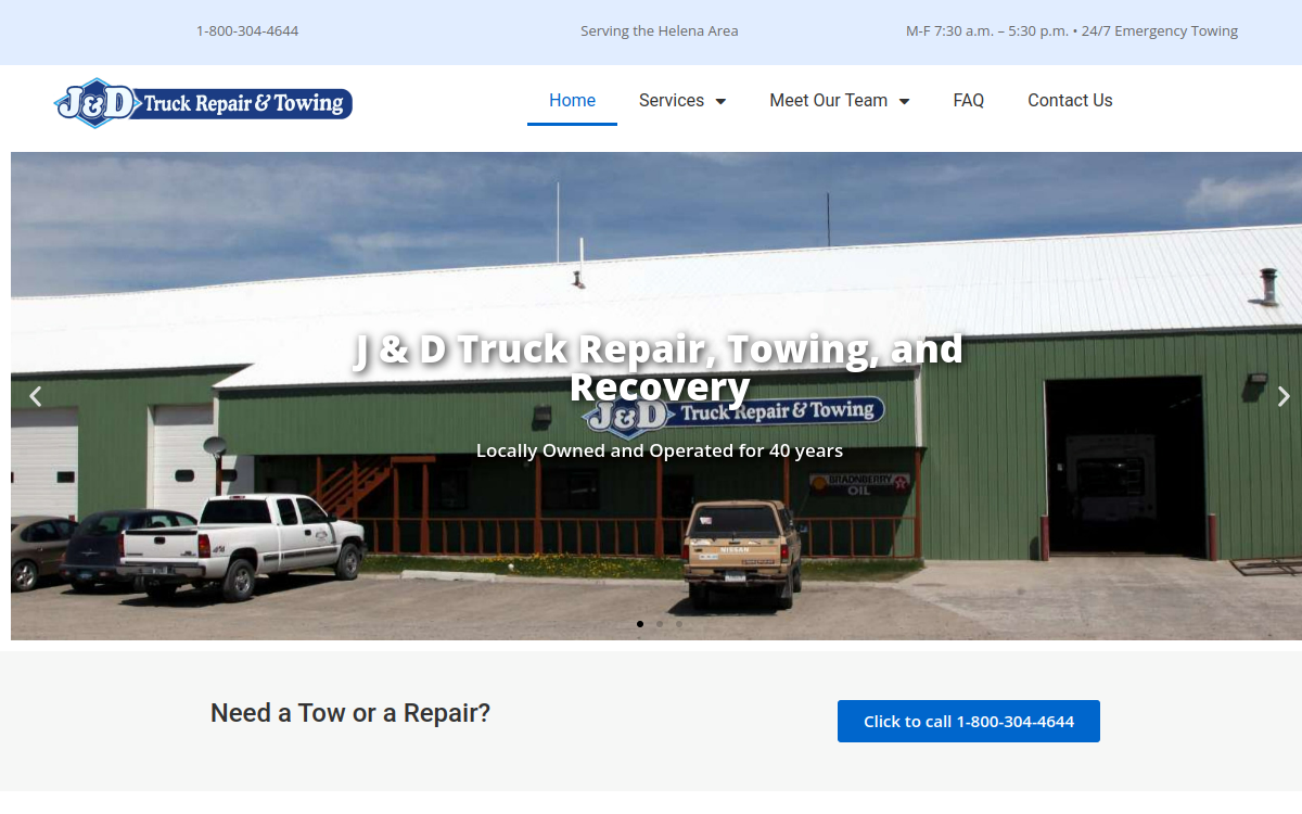 J&D Truck Repair & Towing website screenshot