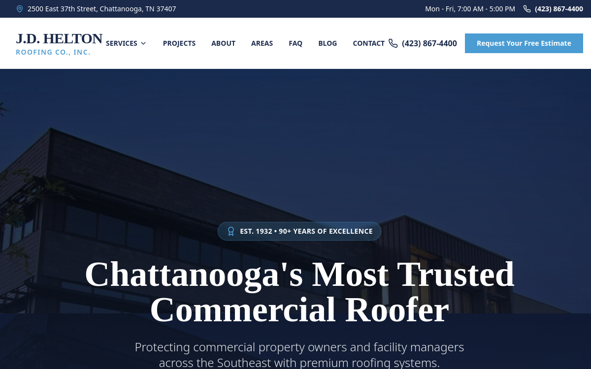 JD Helton Roofing Co website screenshot