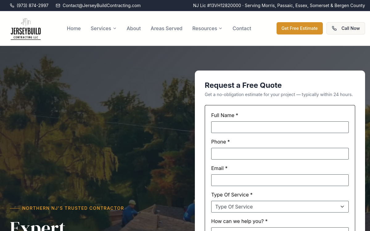 JerseyBuild Contracting website screenshot