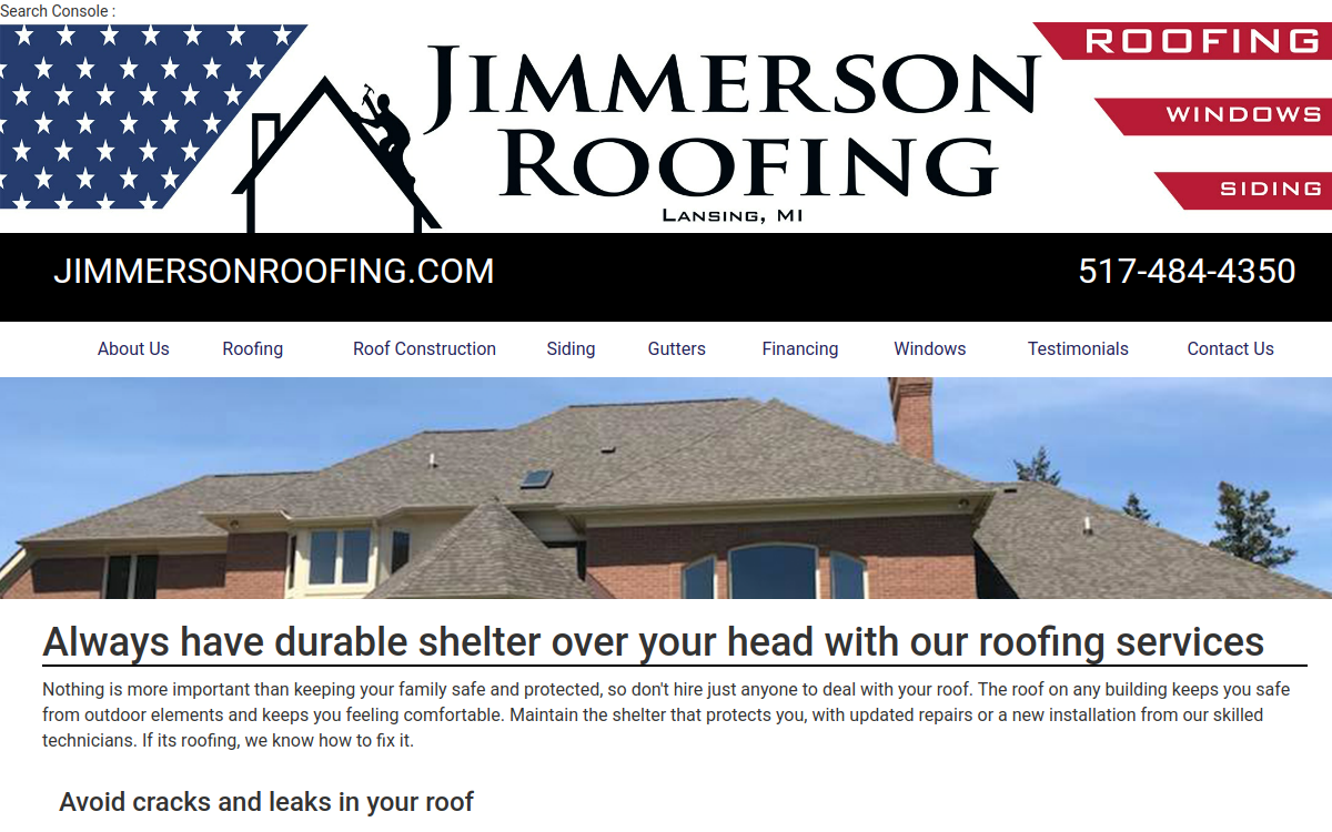 Jimmerson Roofing website screenshot