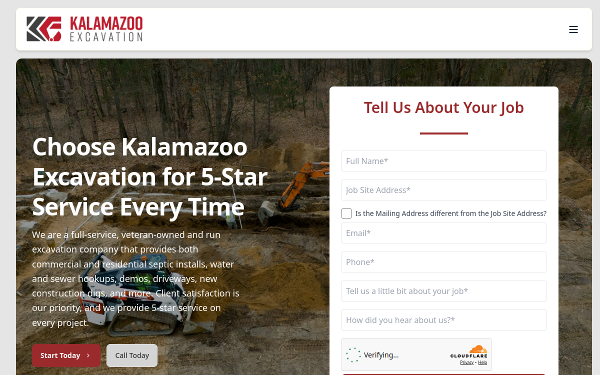 Kalamazoo Excavation and Septic website screenshot