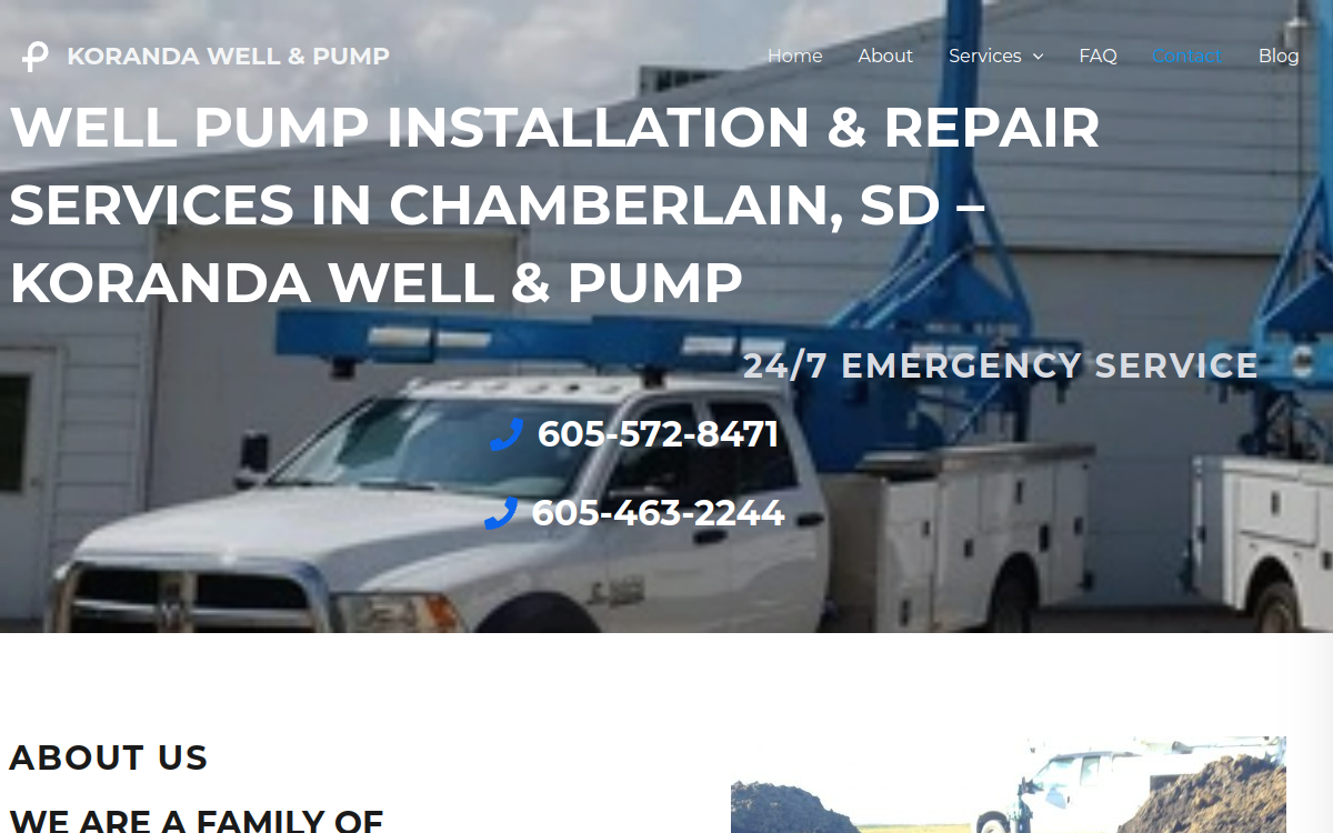 Koranda Well & Pump website screenshot