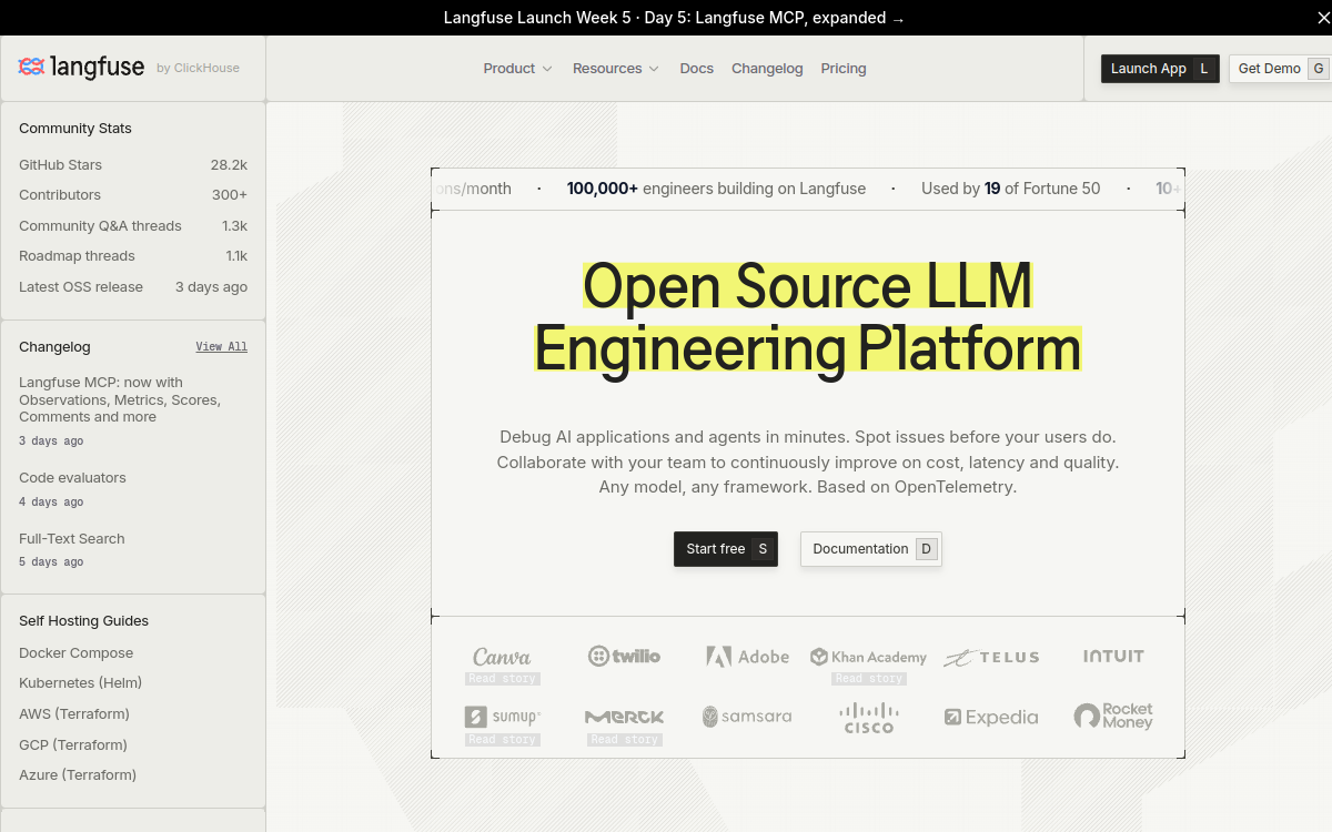 Langfuse website preview