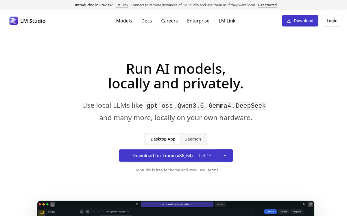 LM Studio website preview