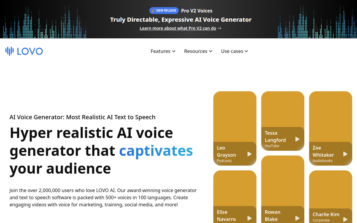 LOVO AI website preview