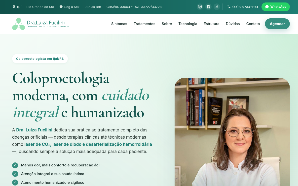 Página inicial do site Dra. Luiza Fucilini