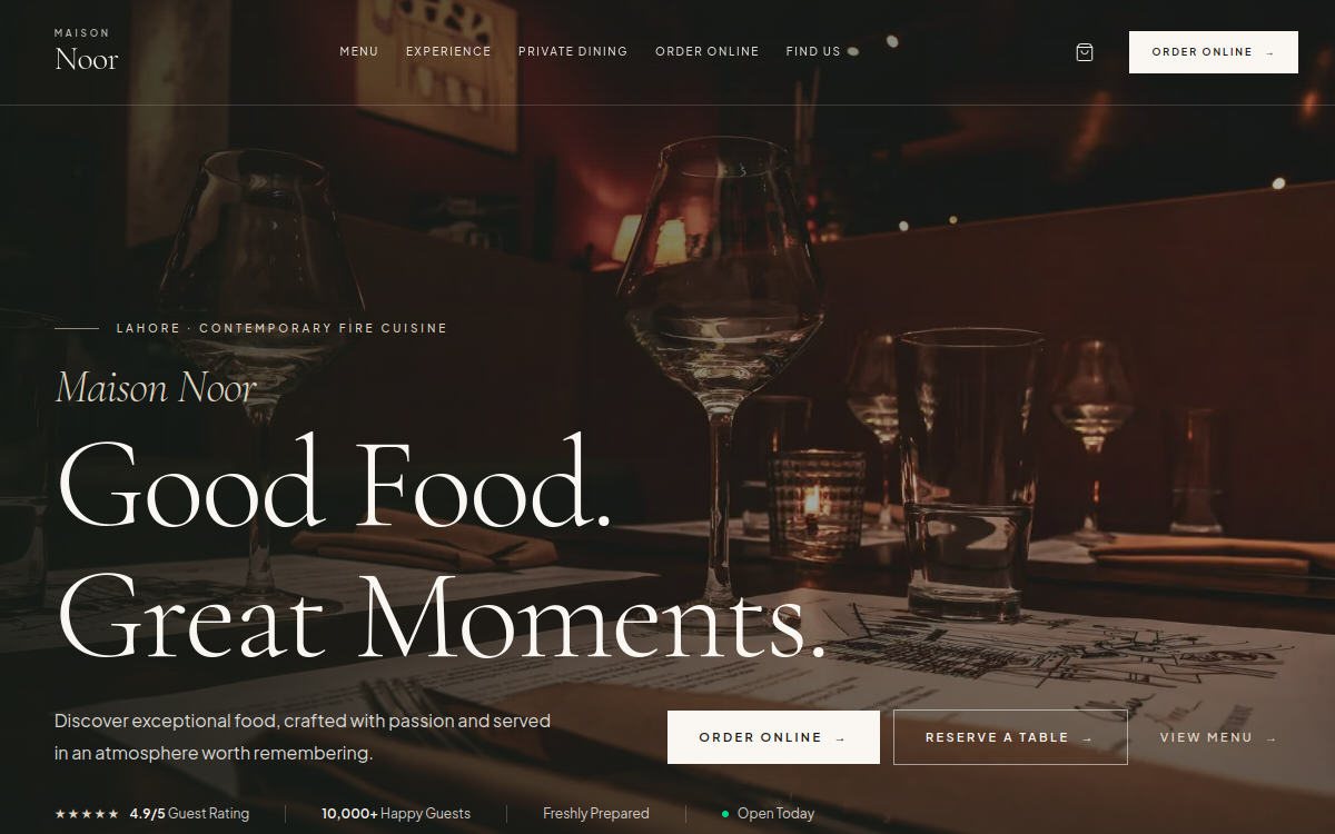 Luxury / Restaurant — WordbitX live demo website screenshot