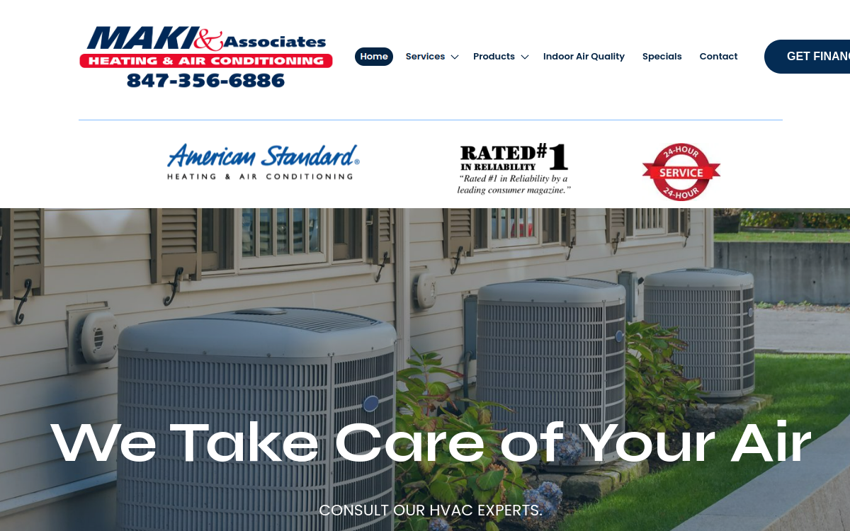 Maki & Associates Heating and Air Conditioning Inc. website screenshot