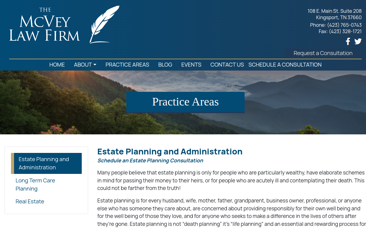 The McVey Law Firm website screenshot