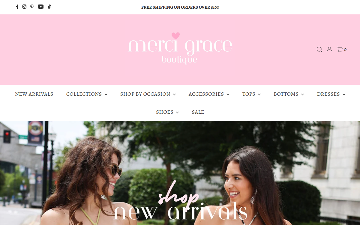 Merci Grace Boutique website screenshot