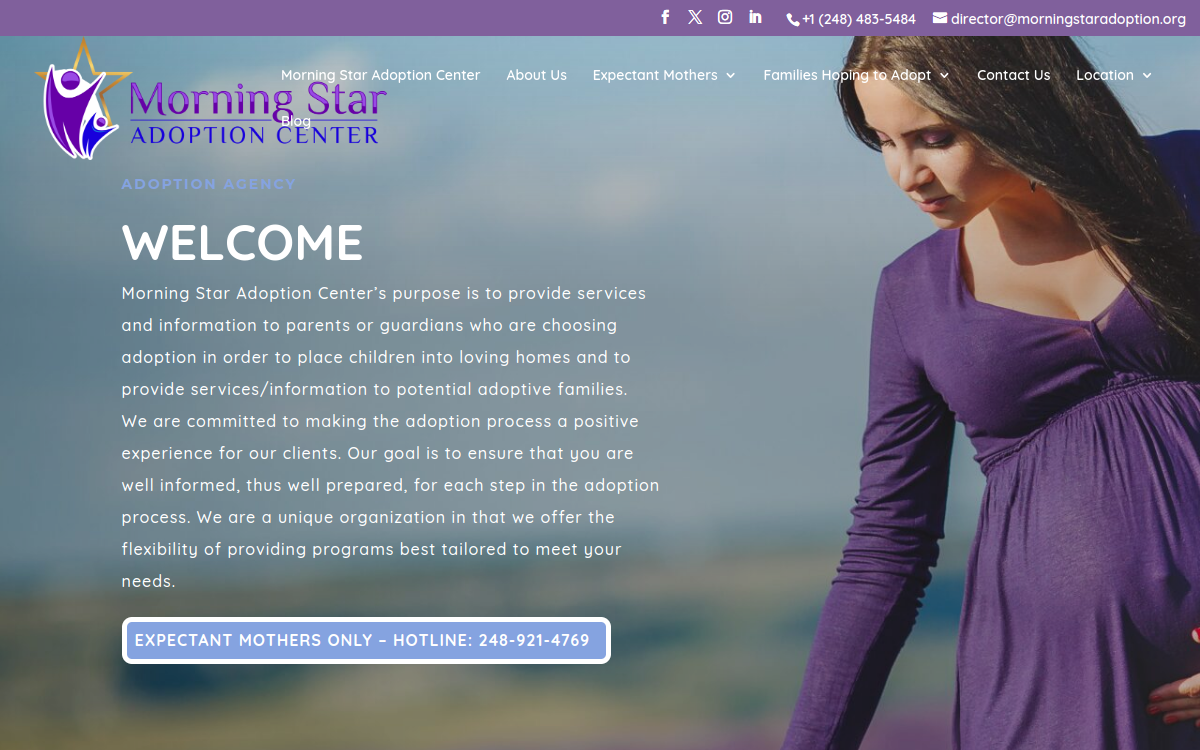 Morning Star Adoption Center website screenshot