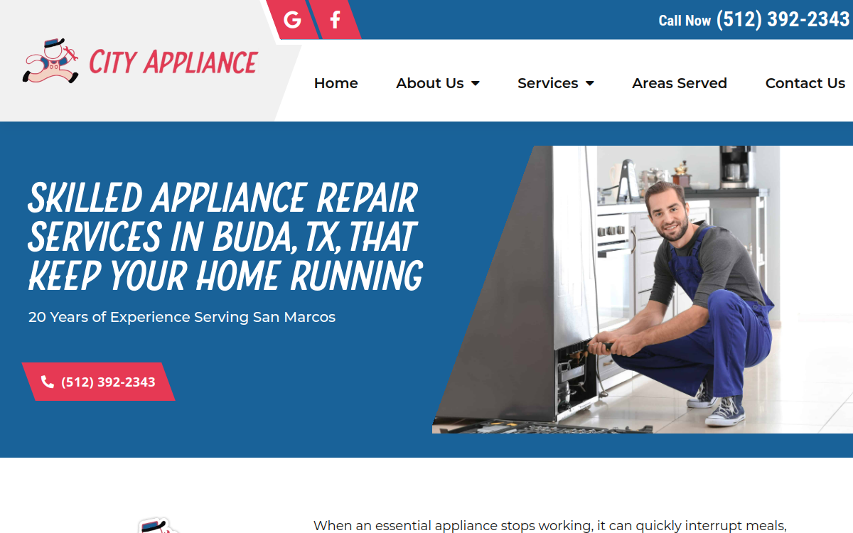 City Appliance Services website screenshot