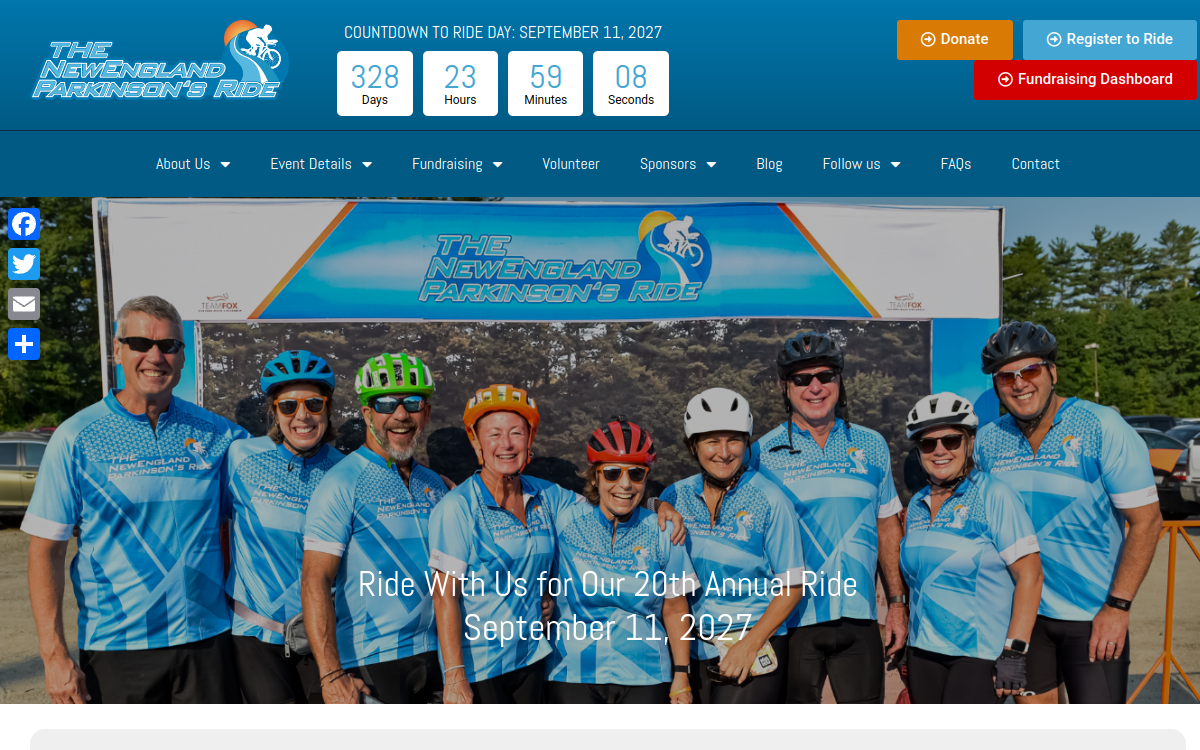 New England Parkinson's Ride website screenshot