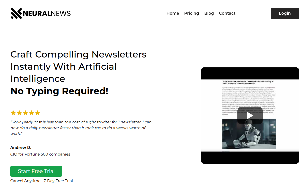 Neural Newsletters website preview