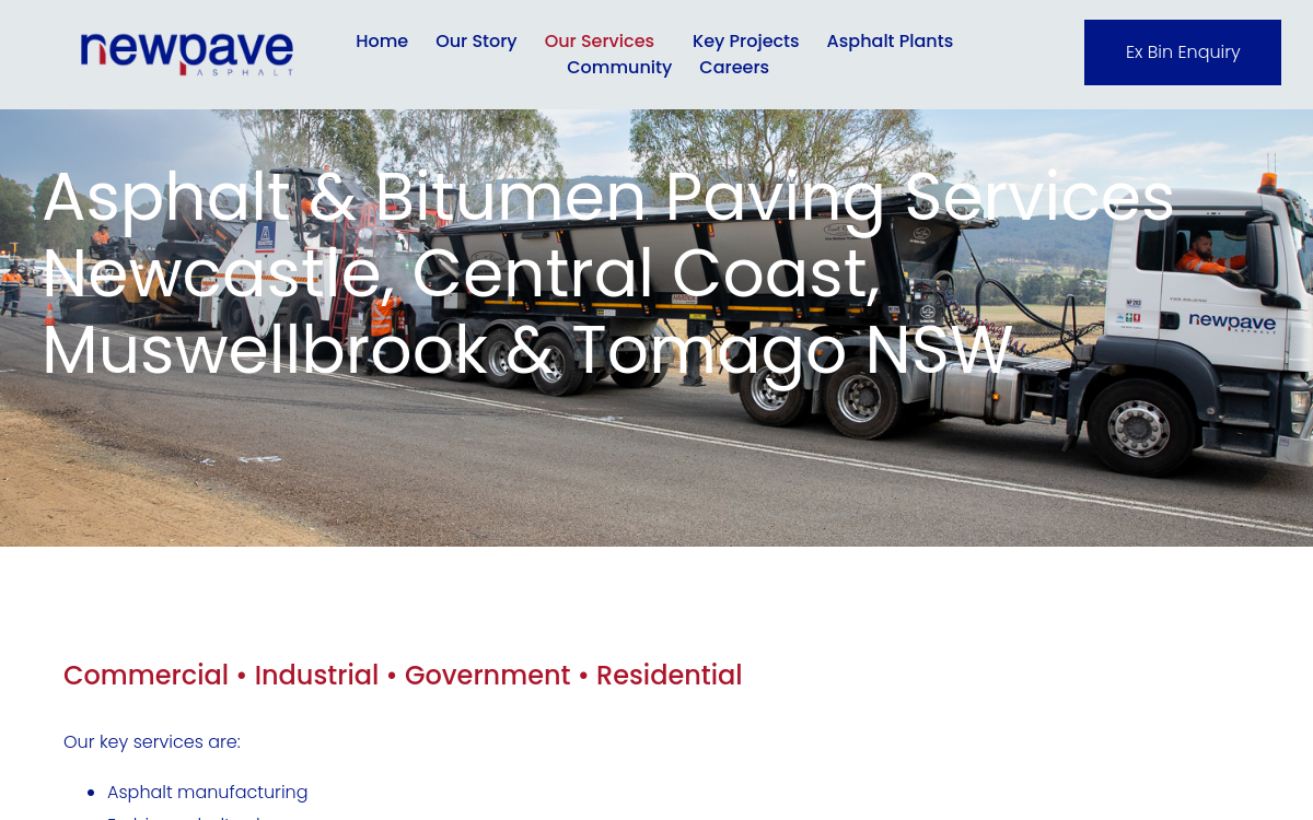 Newpave Asphalt Tomago website screenshot