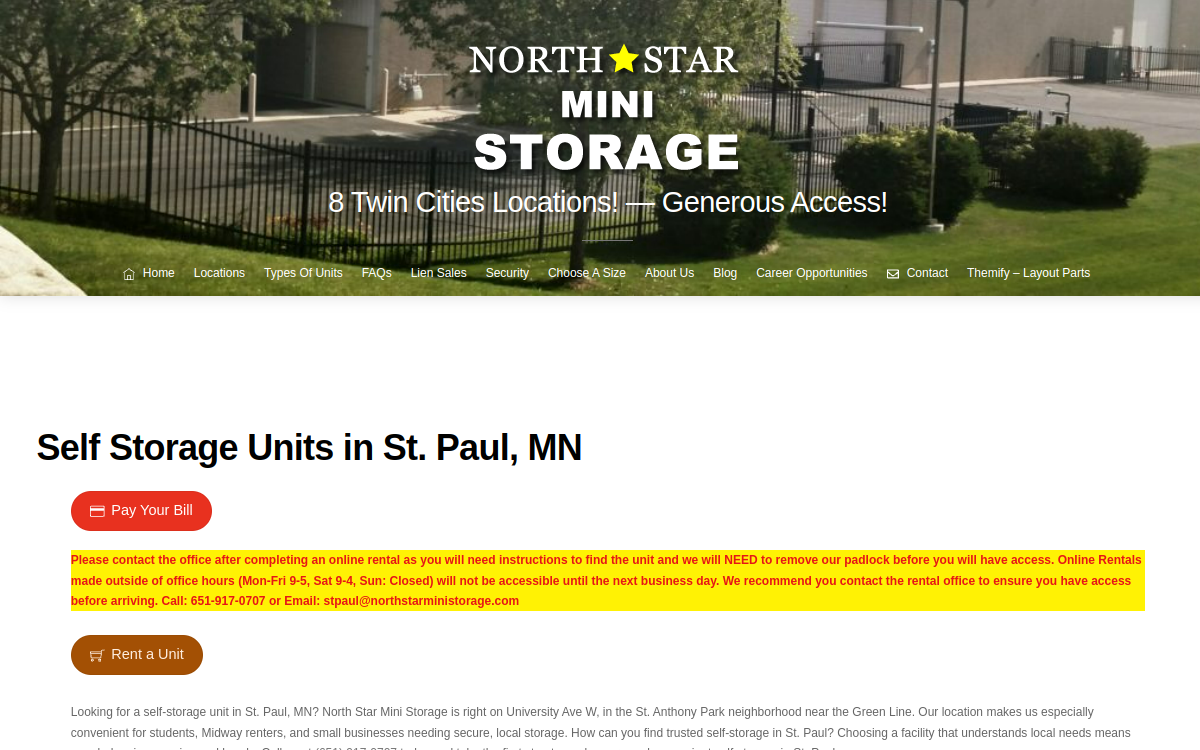 North Star Mini Storage website screenshot