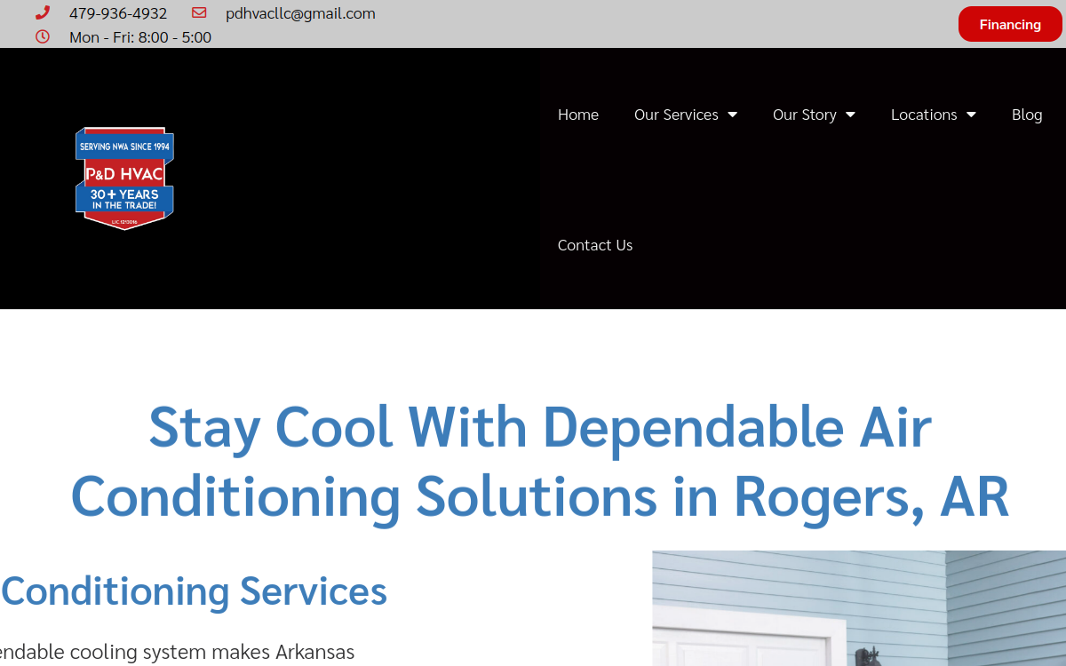 P&D HVAC website screenshot