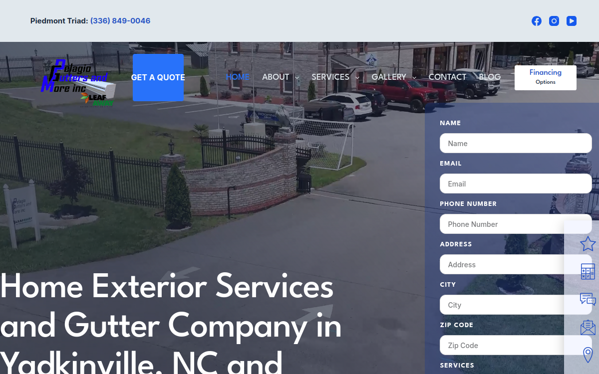 Pelagio Gutters and More Inc website screenshot