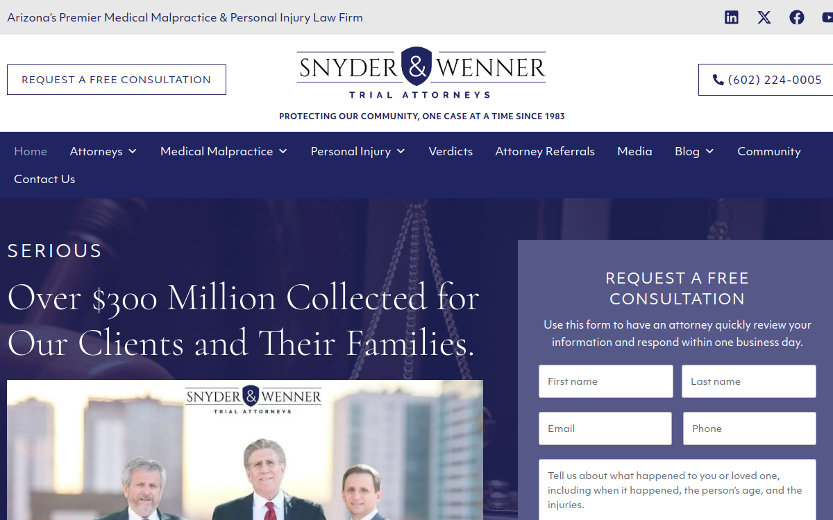 Snyder & Wenner, P.C. website screenshot