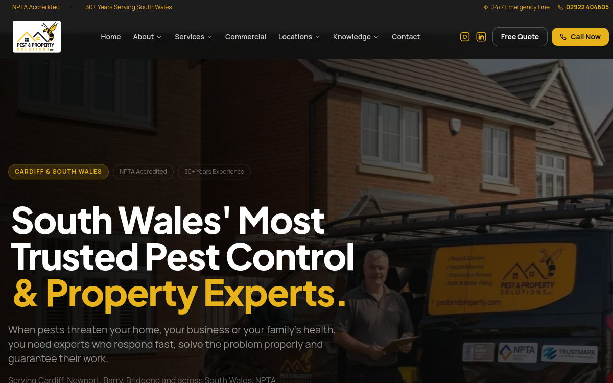 Pest & Property Solutions redesigned website