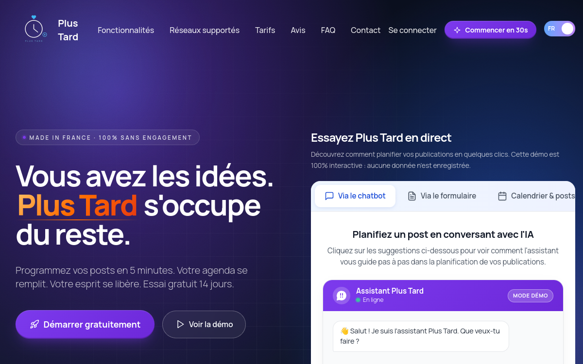 Screenshot of Plus Tard