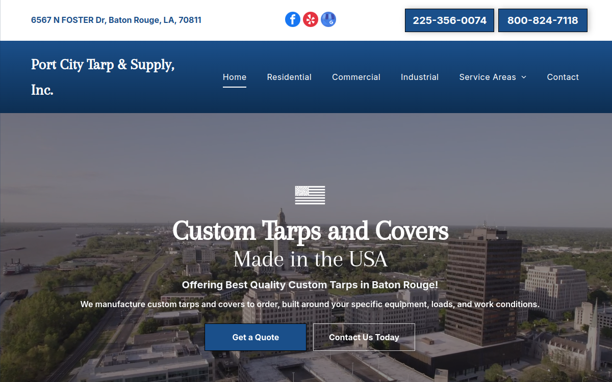Port City Tarpaulin & Supply Inc. website screenshot
