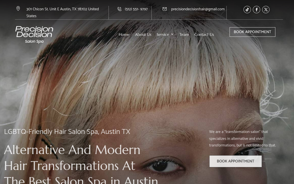 Precision Decision Salon Spa website screenshot