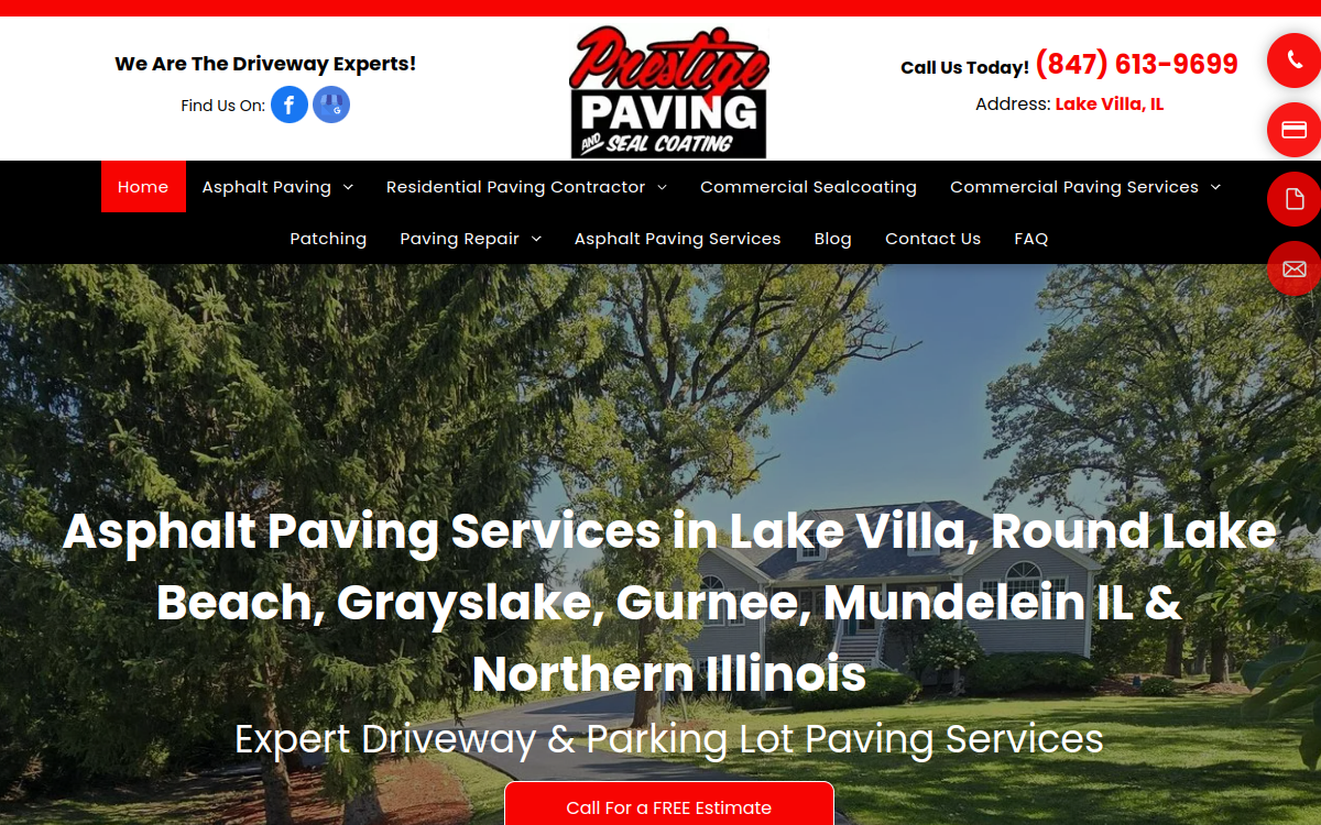 Prestige Paving & Seal Coating website screenshot