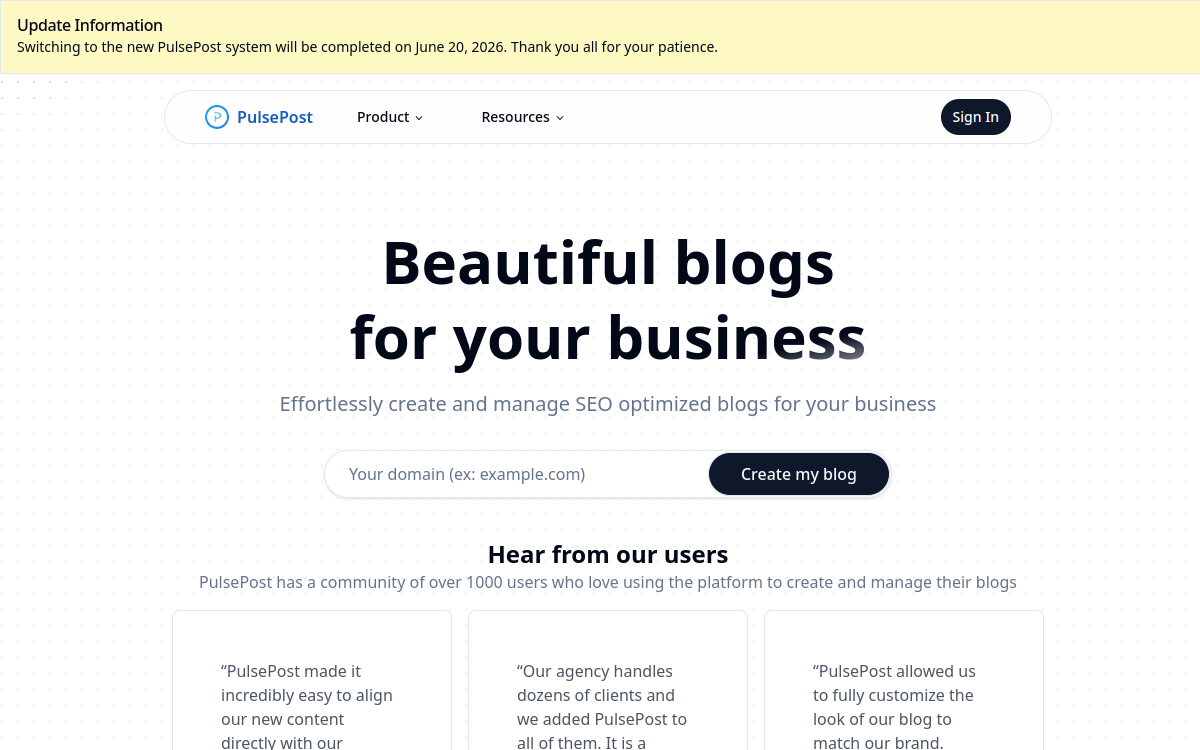 PulsePost website preview