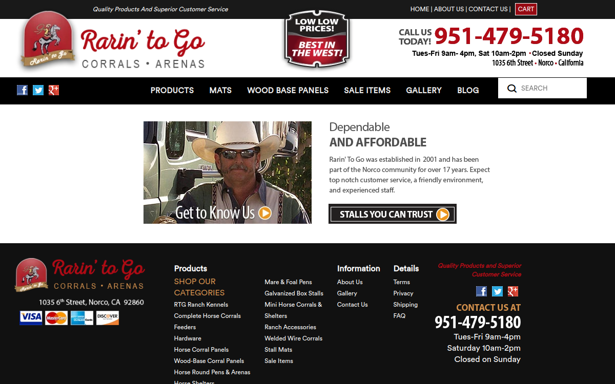 Rarin To Go Corrals website screenshot
