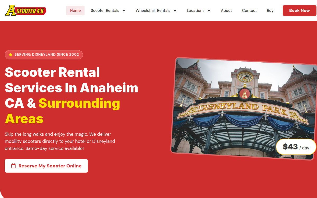 Mobility Scooter Rental | A Scooter 4 U website screenshot