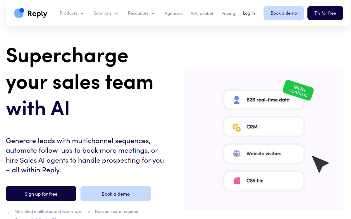 Reply.io website preview