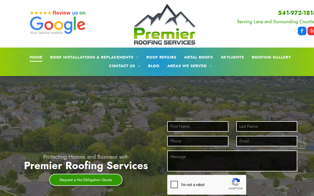 Premier Roofing Services LLC website screenshot