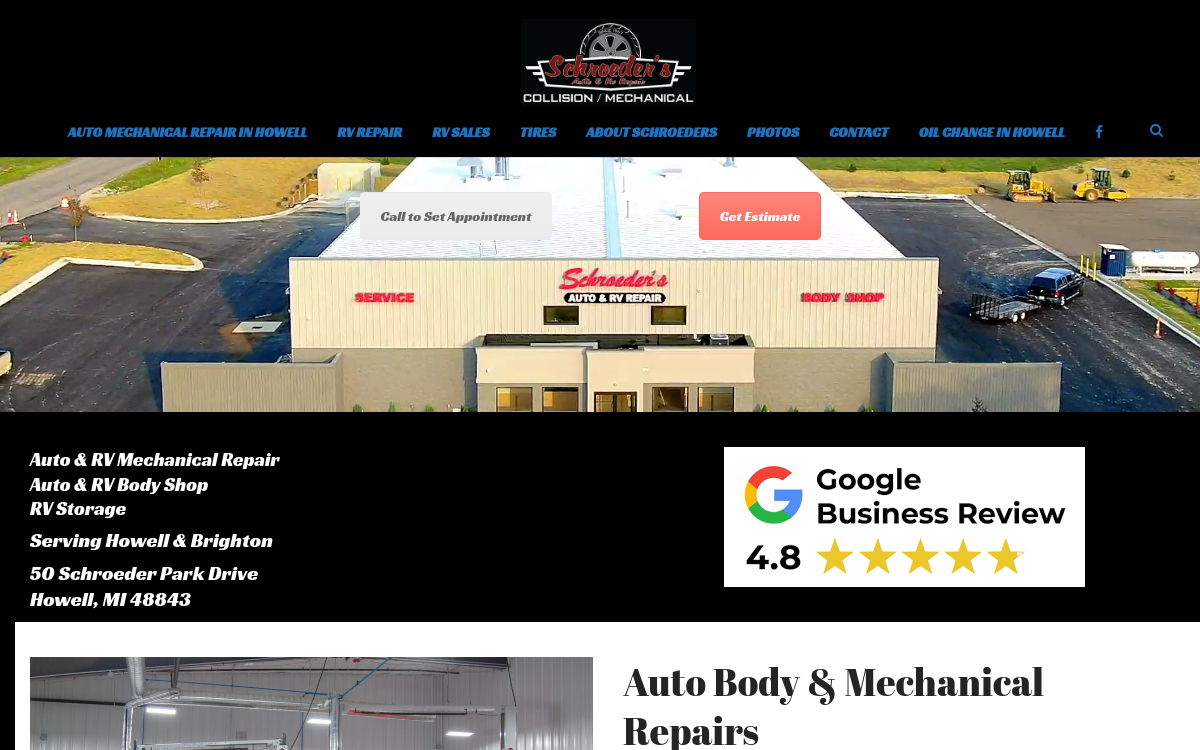 Schroeders Body Shop website screenshot